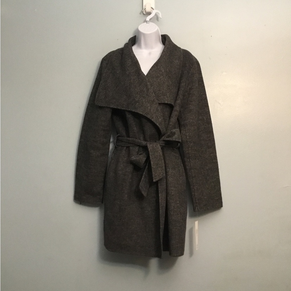 TAHARI Gray Open Front Belted Coat - Picture 13 of 14